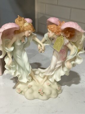 Porcelain Angel Figurine Duo in Pink and Cream